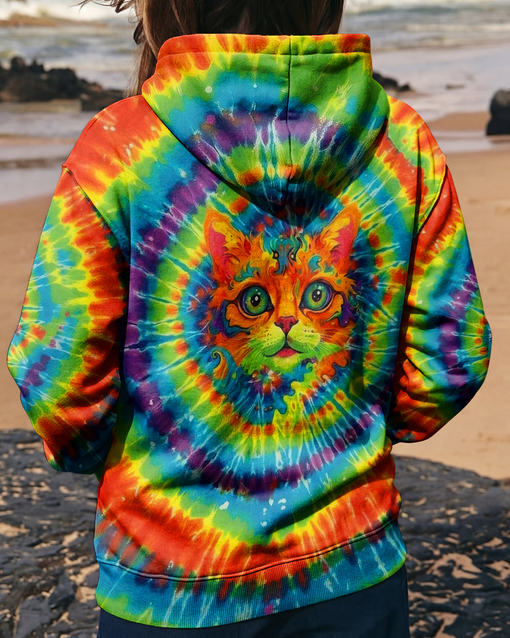 PSYCHEDELIC RAINBOW SWIRL CAT ALL OVER PRINT - YHLT0402261