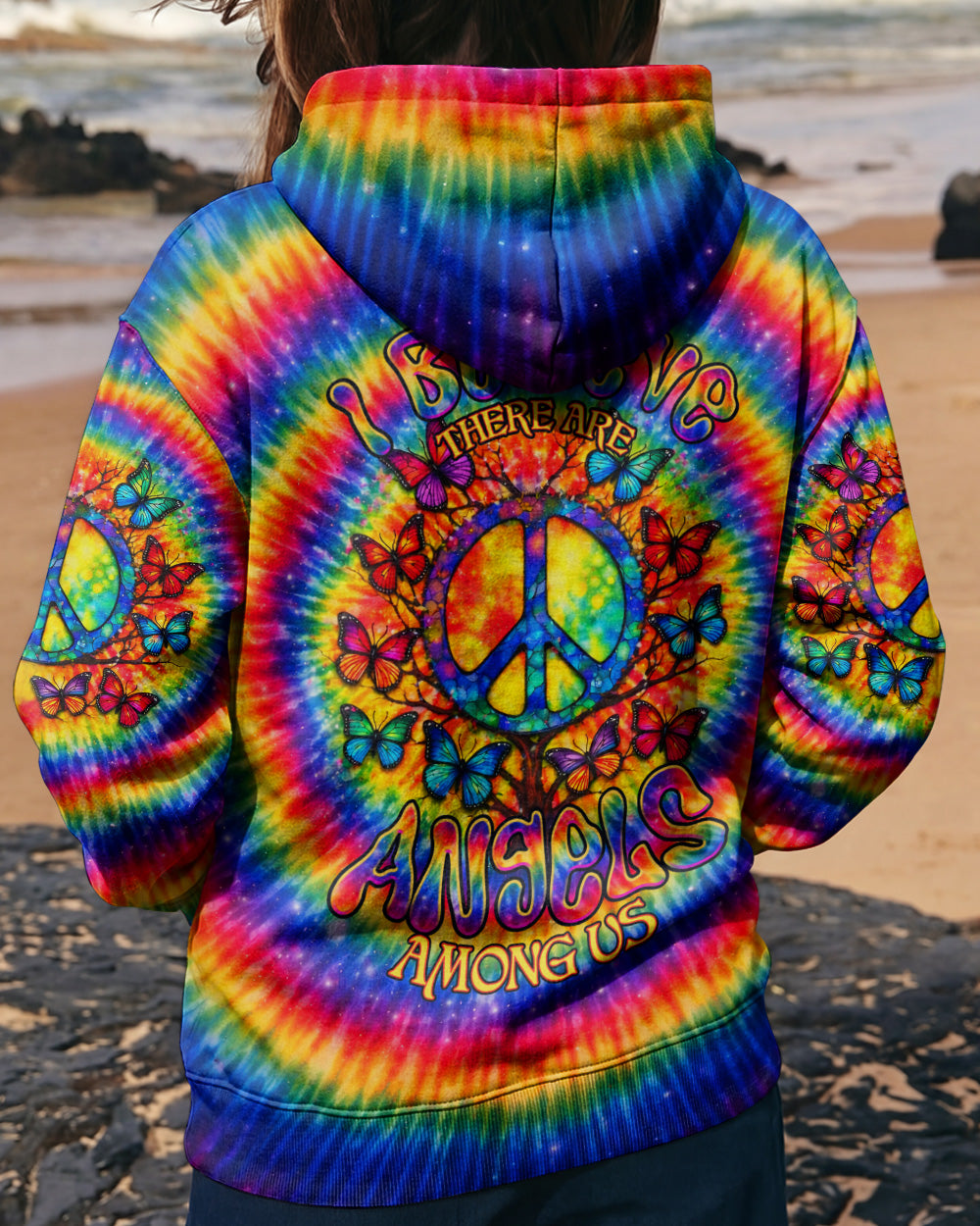 I BELIEVE THERE ARE ANGELS AMONG US PEACE BUTTERFLY SWIRL ALL OVER PRINT - TLNO1302261