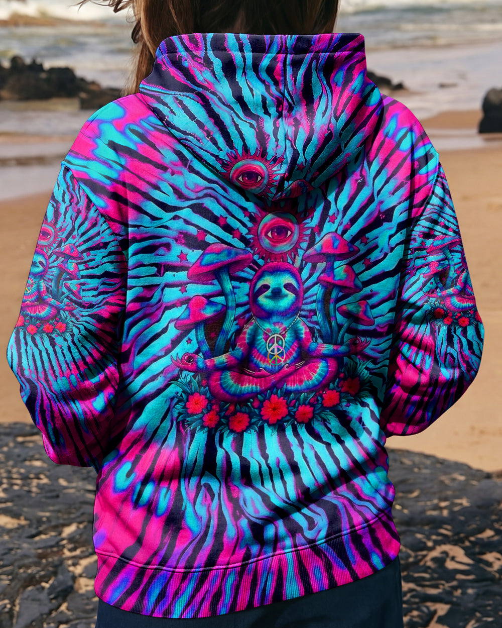 PINK TEAL SWIRL PEACE SLOTH ALL OVER PRINT - YHLT0902261