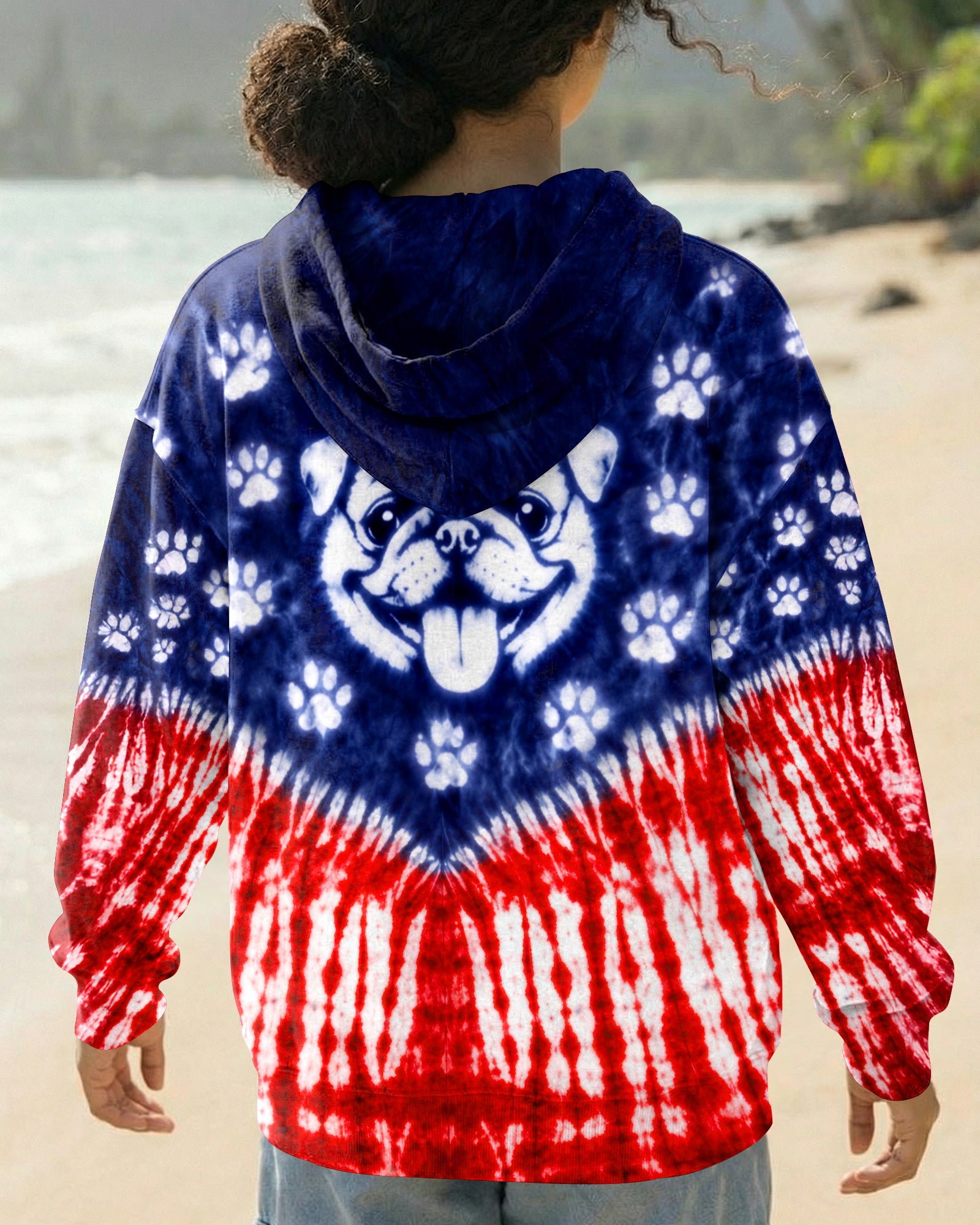 PUG DOG PAW PRINT RED WHITE & BLUE SWIRL ALL OVER PRINT - TLTW0204261