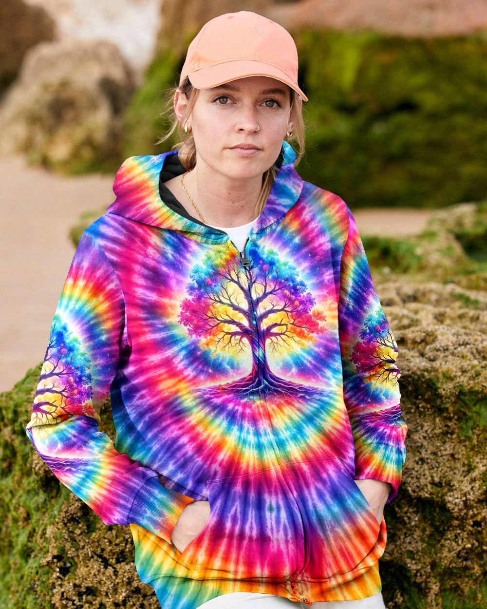 NEON RAINBOW SWIRL TREE OF LIFE ALL OVER PRINT - YHHG2402262