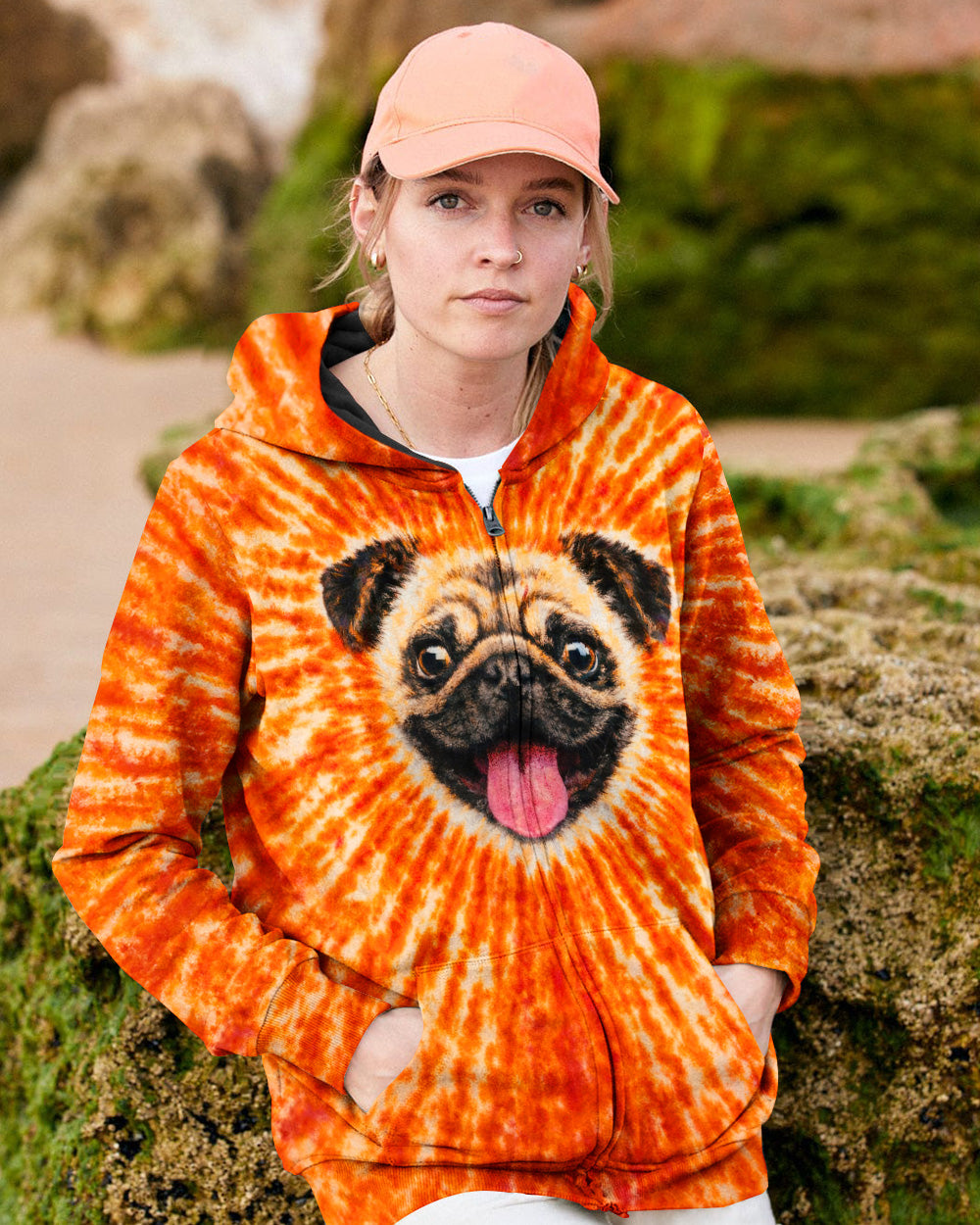 PUG DOG ORANGE SWIRL ALL OVER PRINT - TLNT0202261