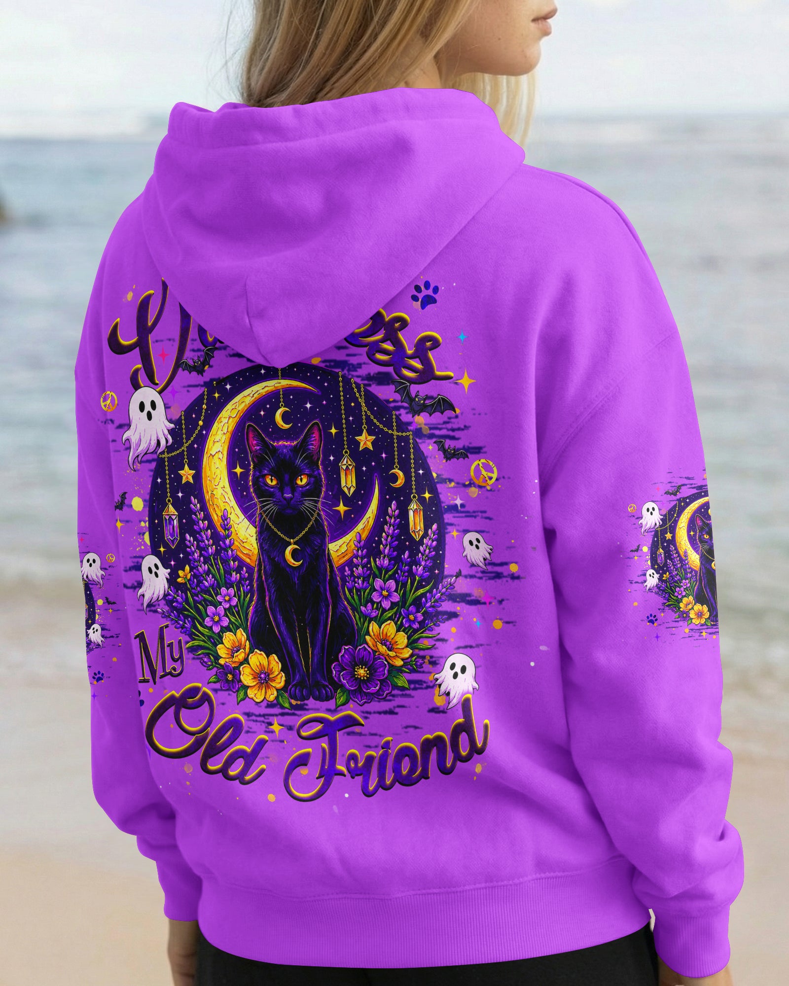 HELLO DARKNESS MY OLD FRIEND BLACK CAT HALLOWEEN ALL OVER PRINT - TLHG1707262