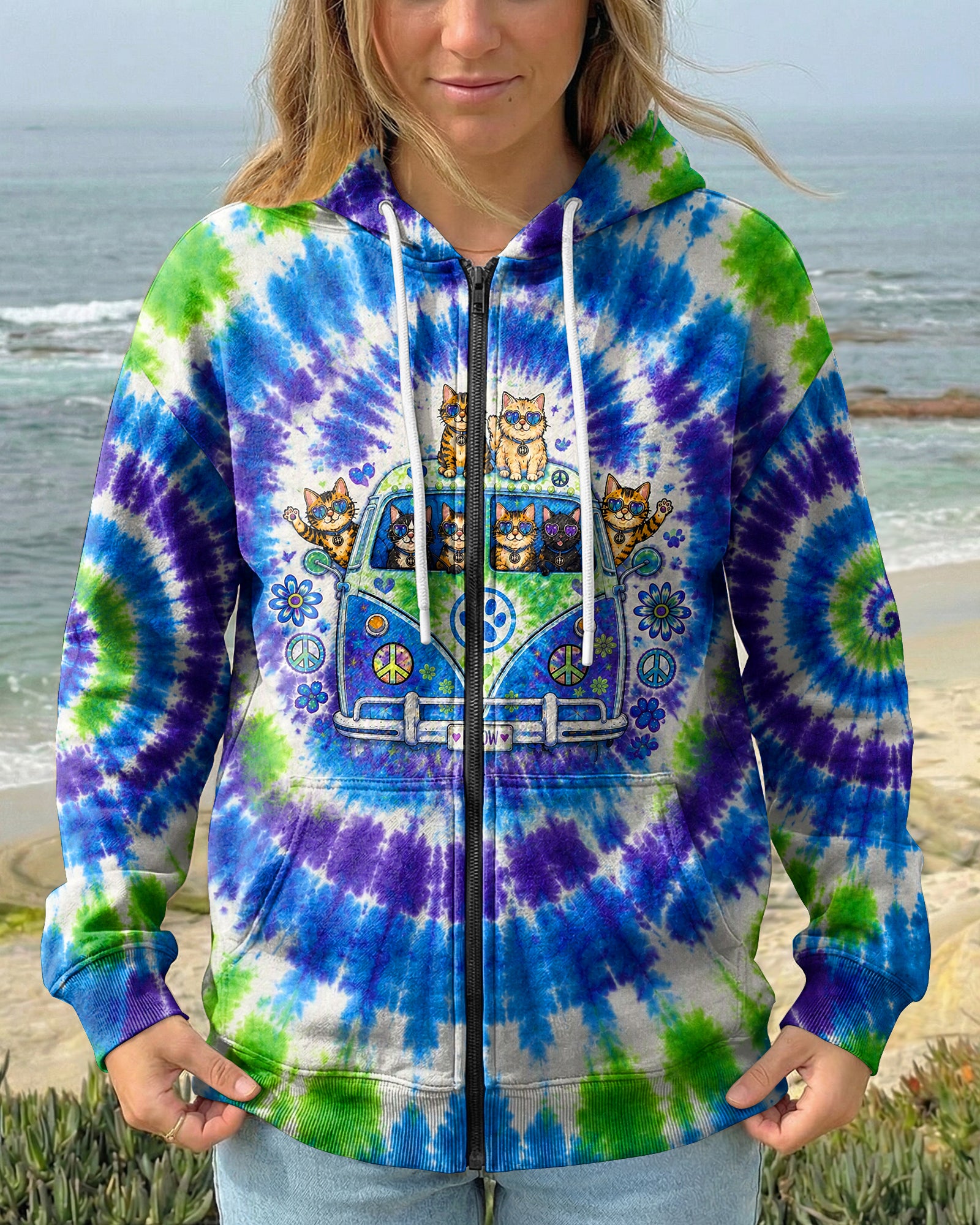 PEACE LOVE AND MEOW CAT VAN ALL OVER PRINT - KMTM3107262