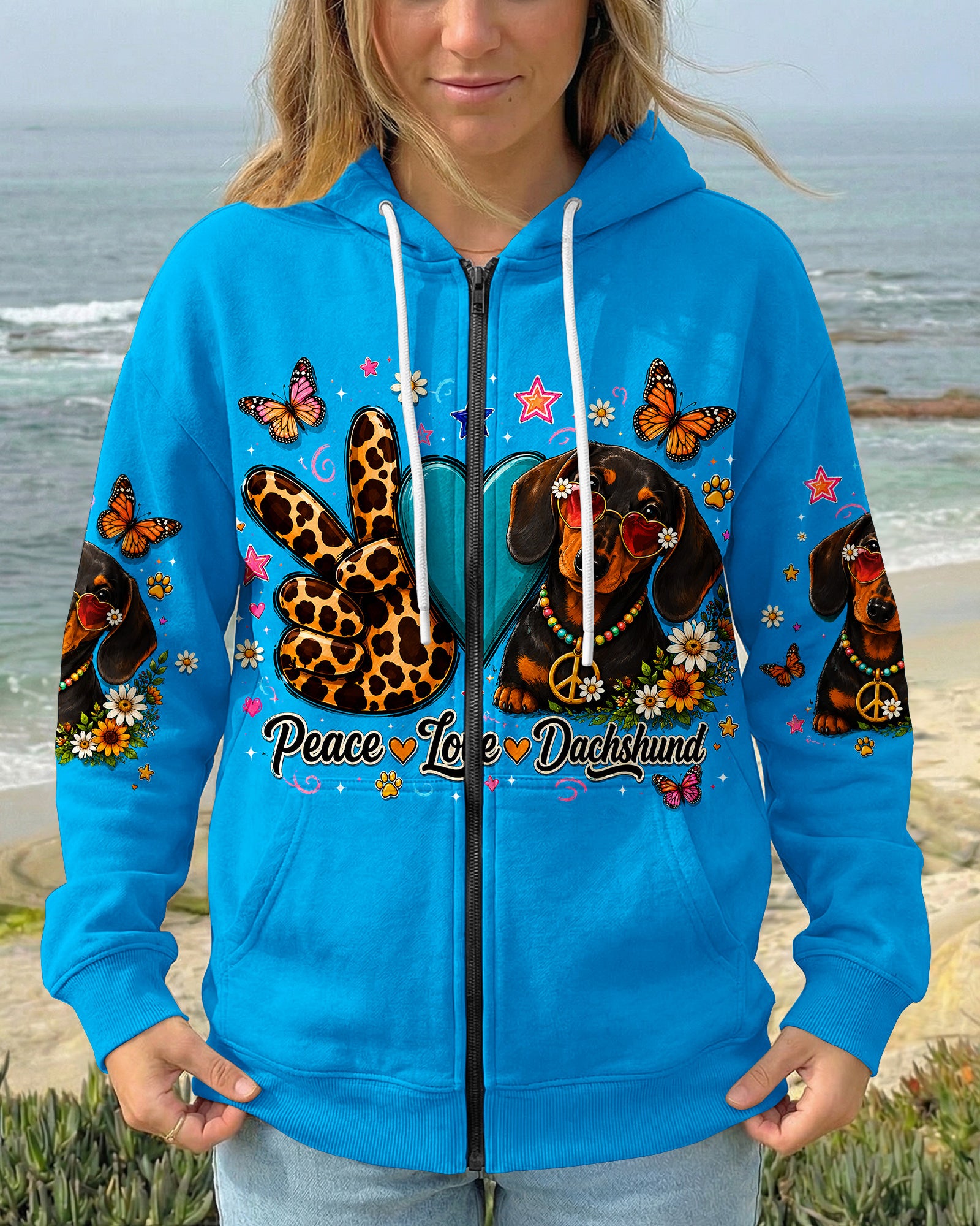 PEACE LOVE DACHSHUND DOG ALL OVER PRINT   - TLHN2005262