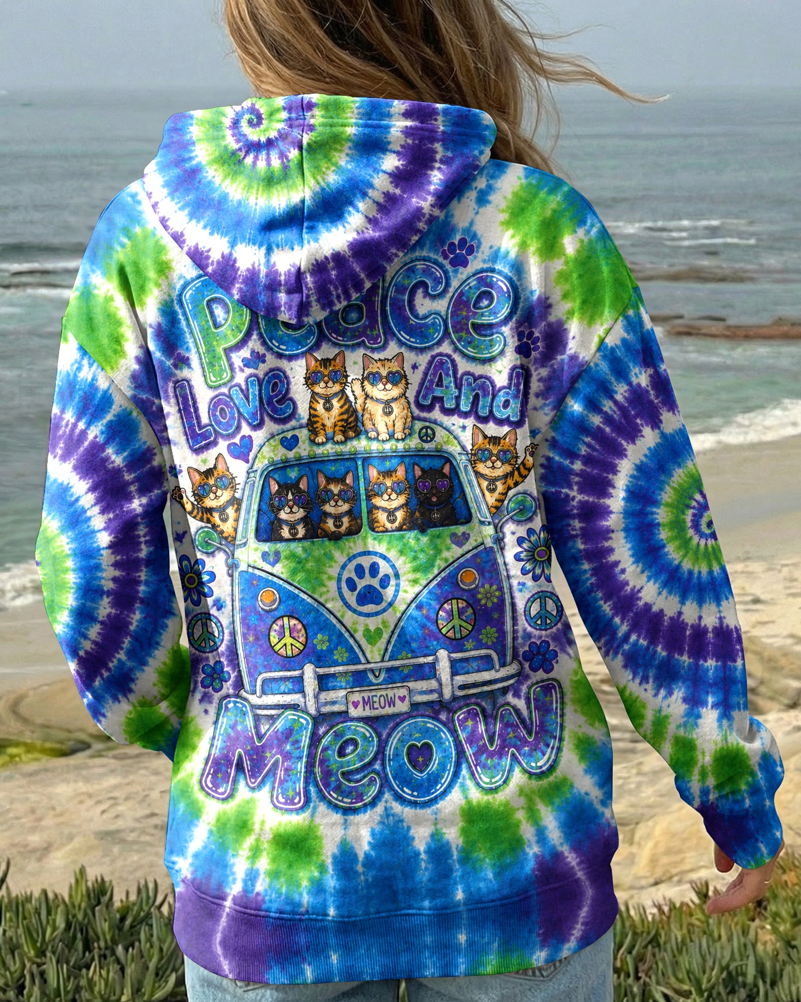 PEACE LOVE AND MEOW CAT VAN ALL OVER PRINT - KMTM3107262