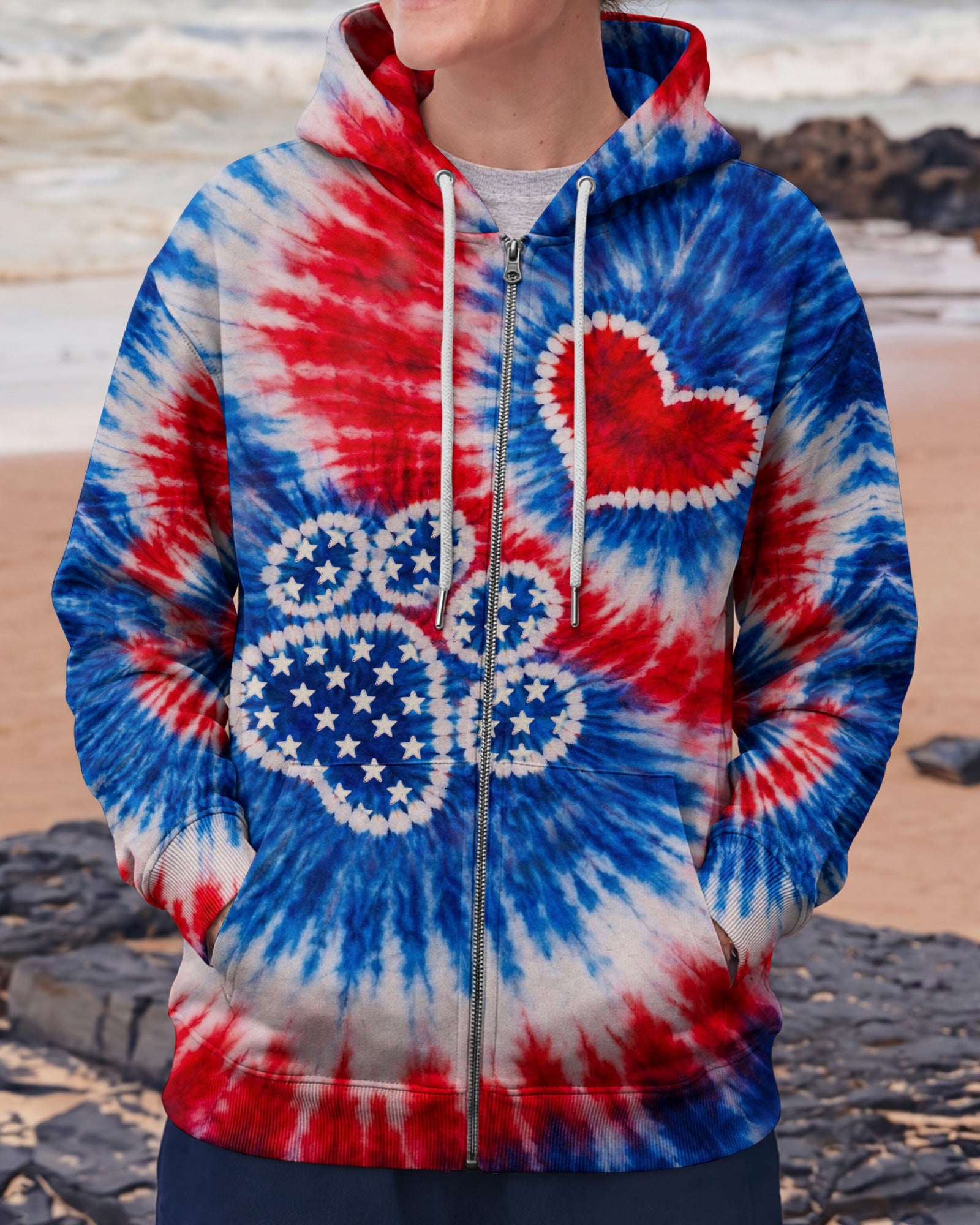PAW HEART RED WHITE & BLUE SWIRL ALL OVER PRINT - TLHN0104261