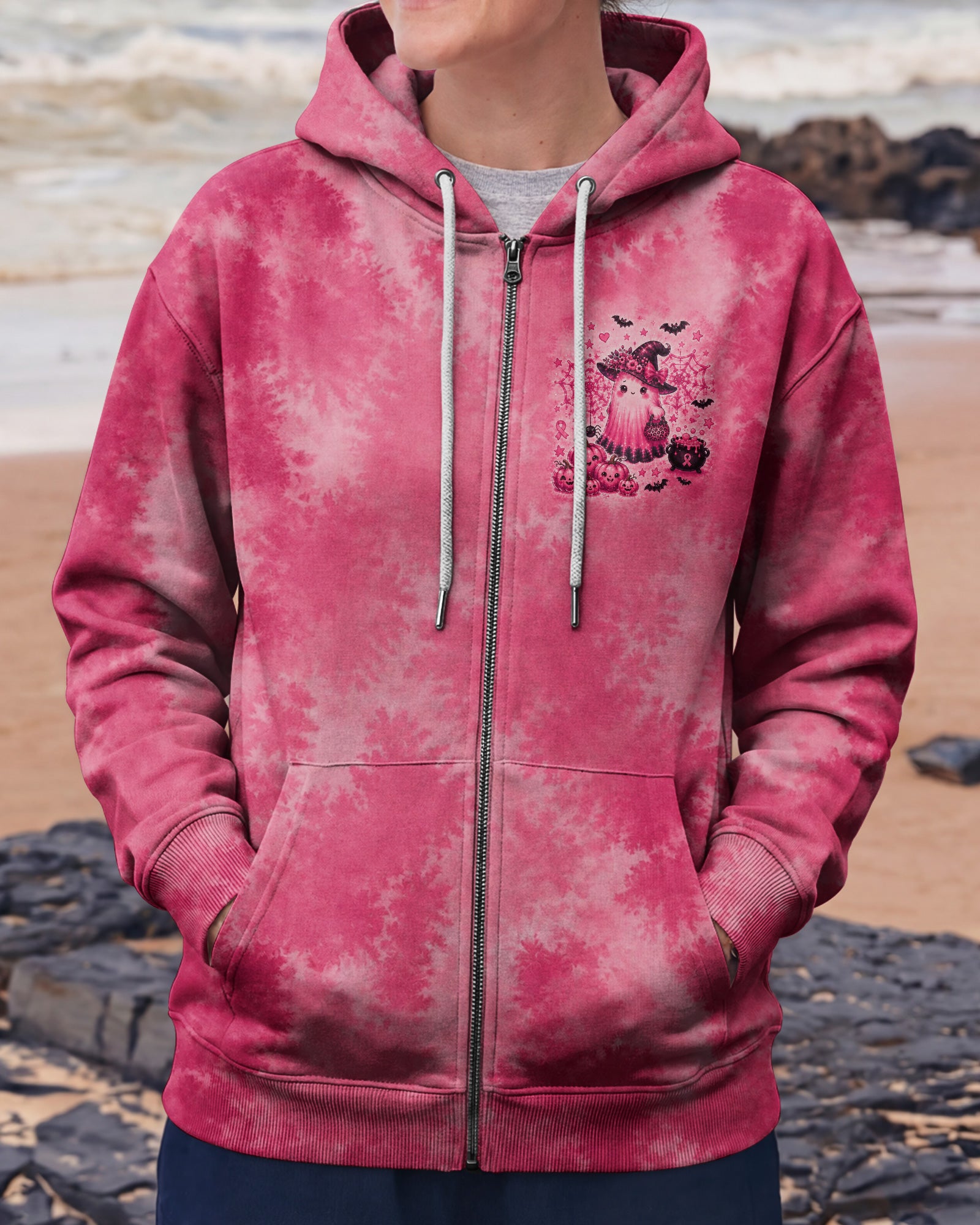 IN OCTOBER WE WEAR PINK WITCHY GHOST ALL OVER PRINT - KMTM2107261