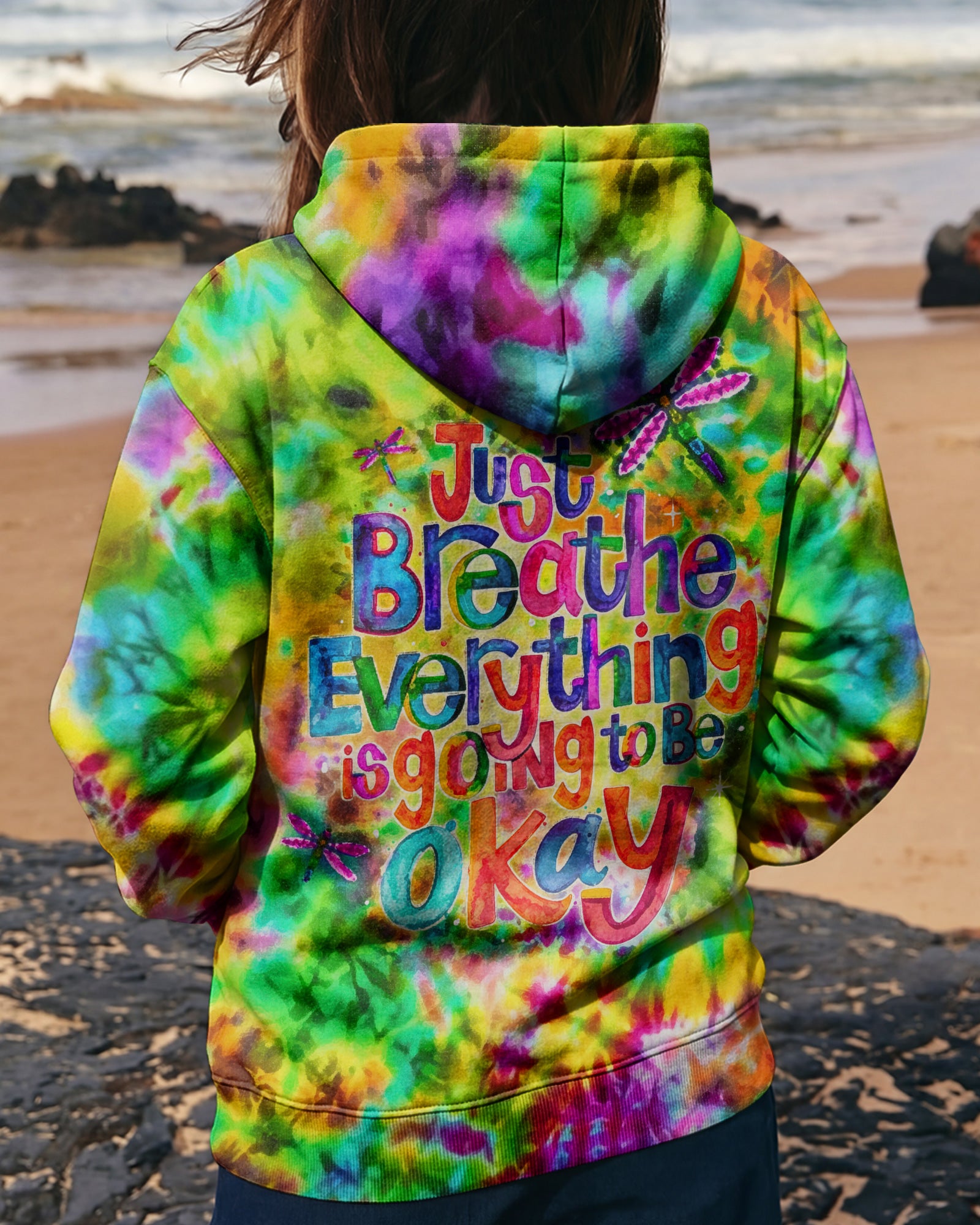 JUST BREATHE GOOD VIBES COLOR BURST ALL OVER PRINT - KM0604262