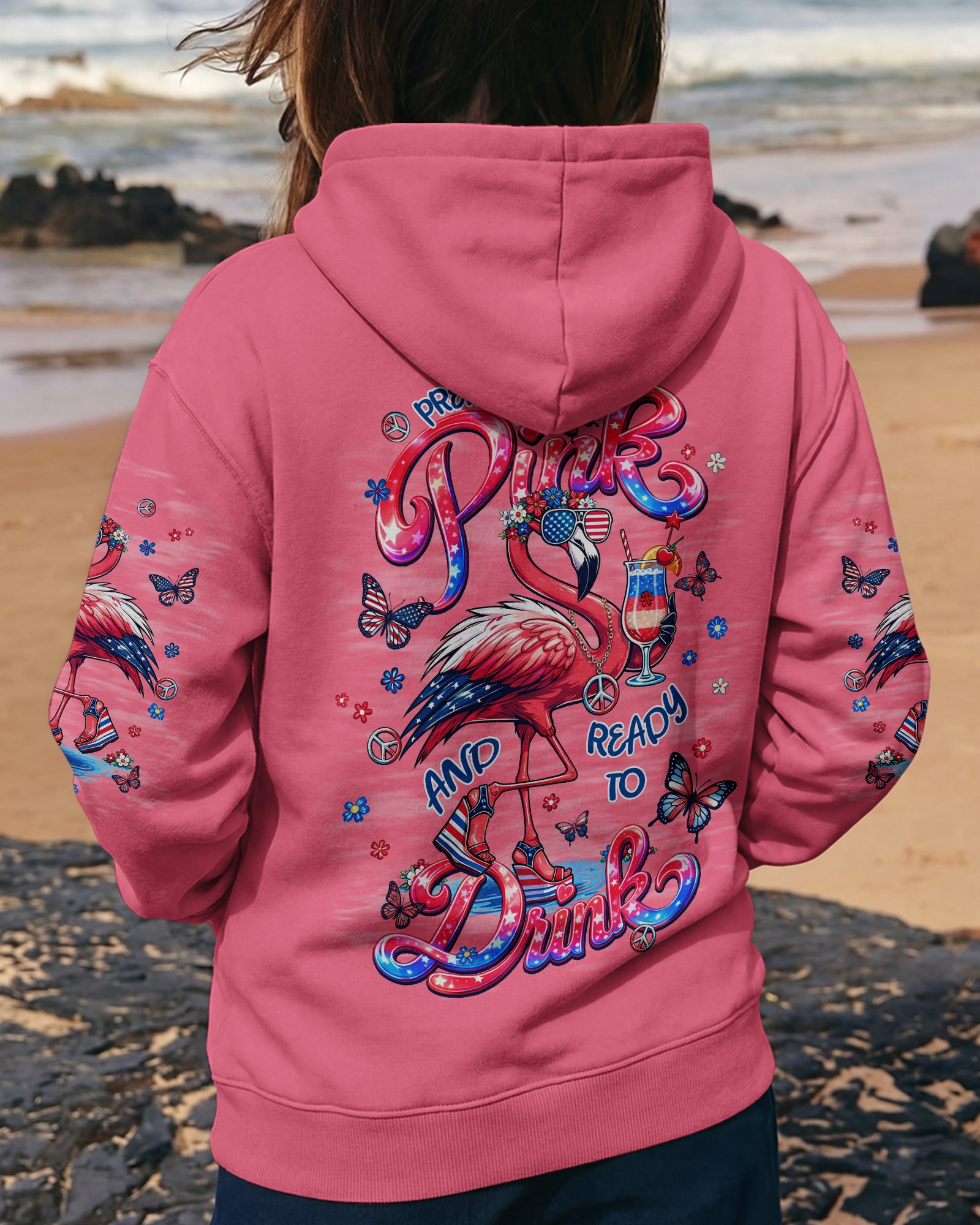 PRETTY IN PINK FLAMINGO STARS AND STRIPES ALL OVER PRINT - TLNT0104262