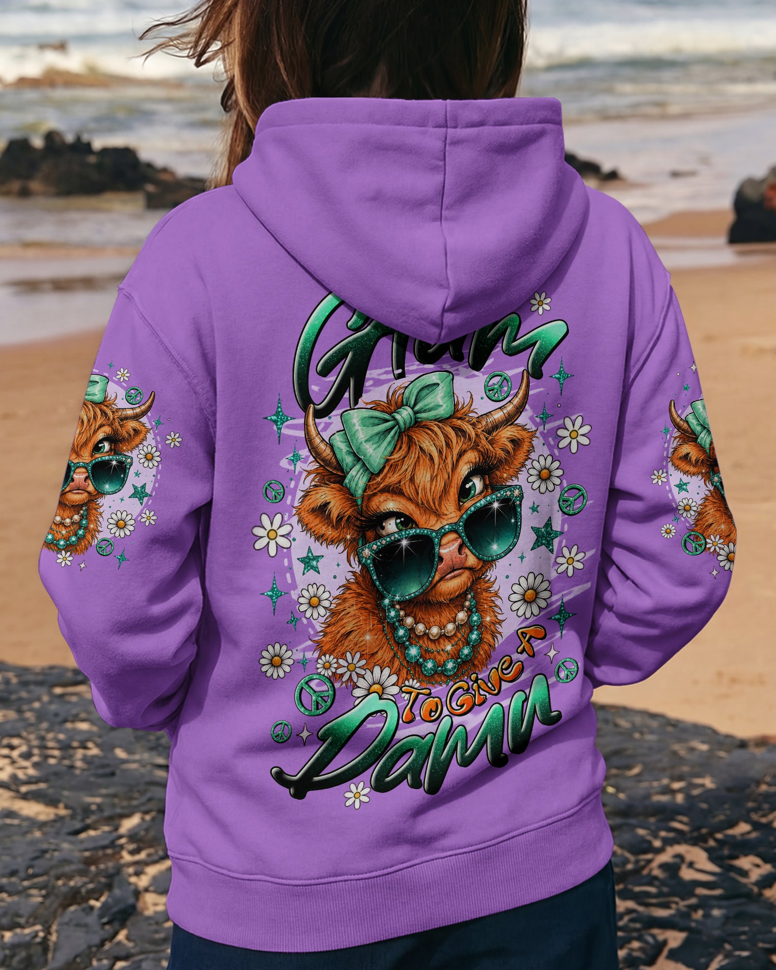 TOO GLAM TO GIVE A DAMN HIGHLAND COW ALL OVER PRINT - TLTW2207264