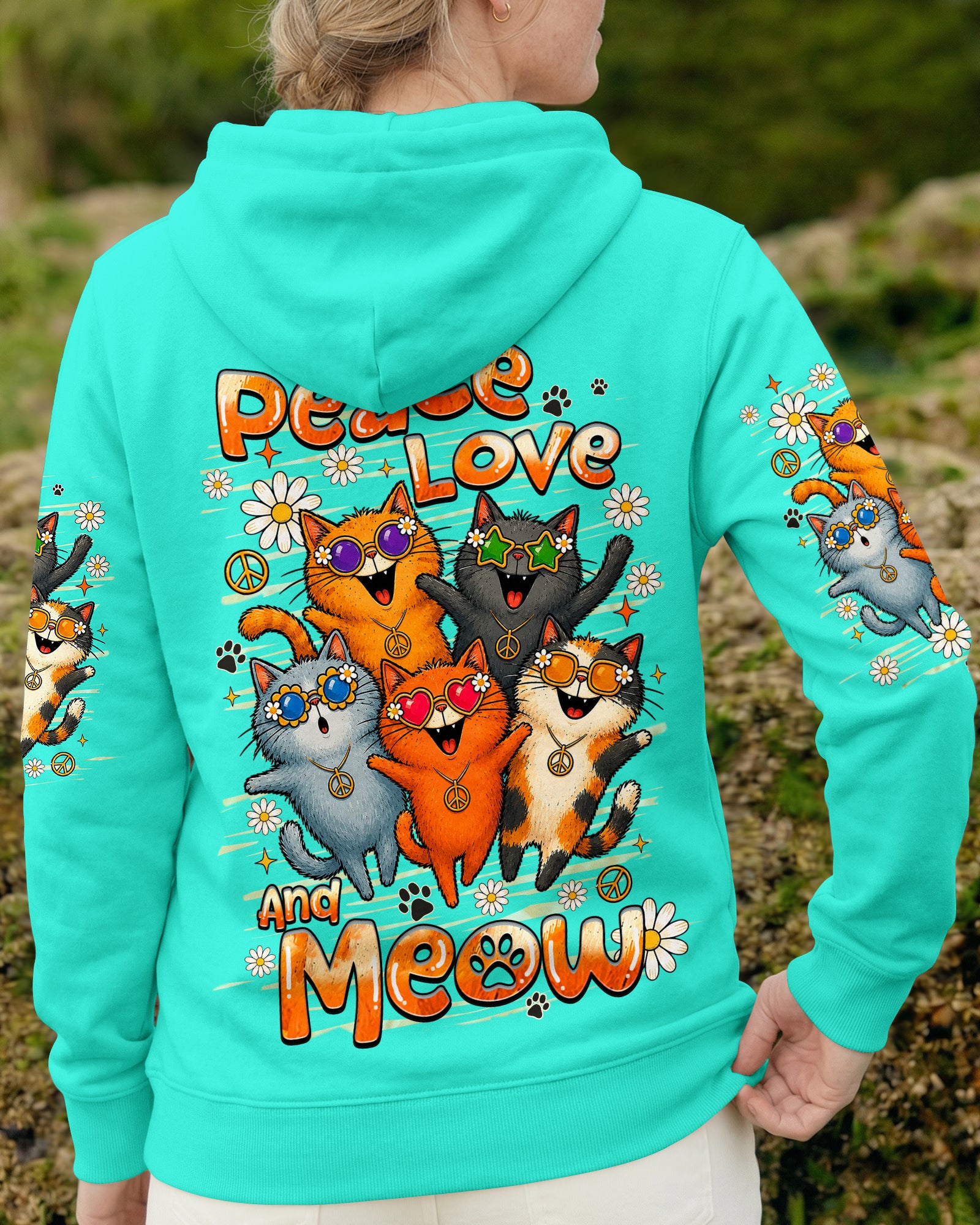 PEACE LOVE AND MEOW CAT ALL OVER PRINT - TLHN1007261