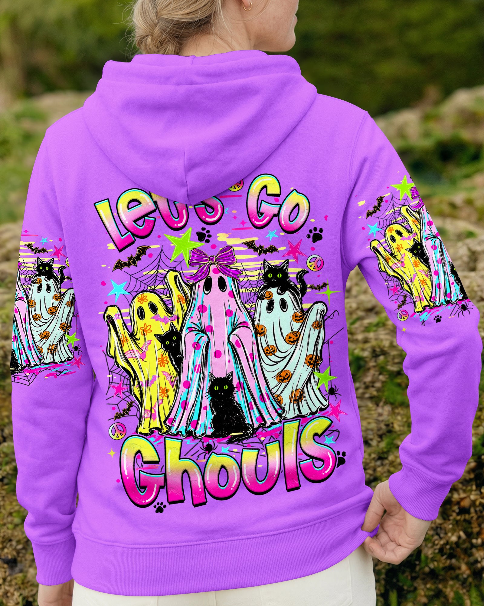 LET'S GO GHOULS BOO BLACK CAT HALLOWEEN ALL OVER PRINT - TLHN1707261