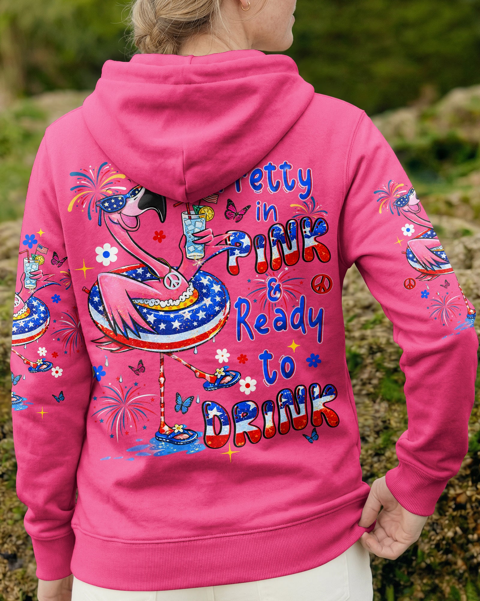 PRETTY IN PINK FLAMINGO RED WHITE & BLUE ALL OVER PRINT  - TLHN2503263