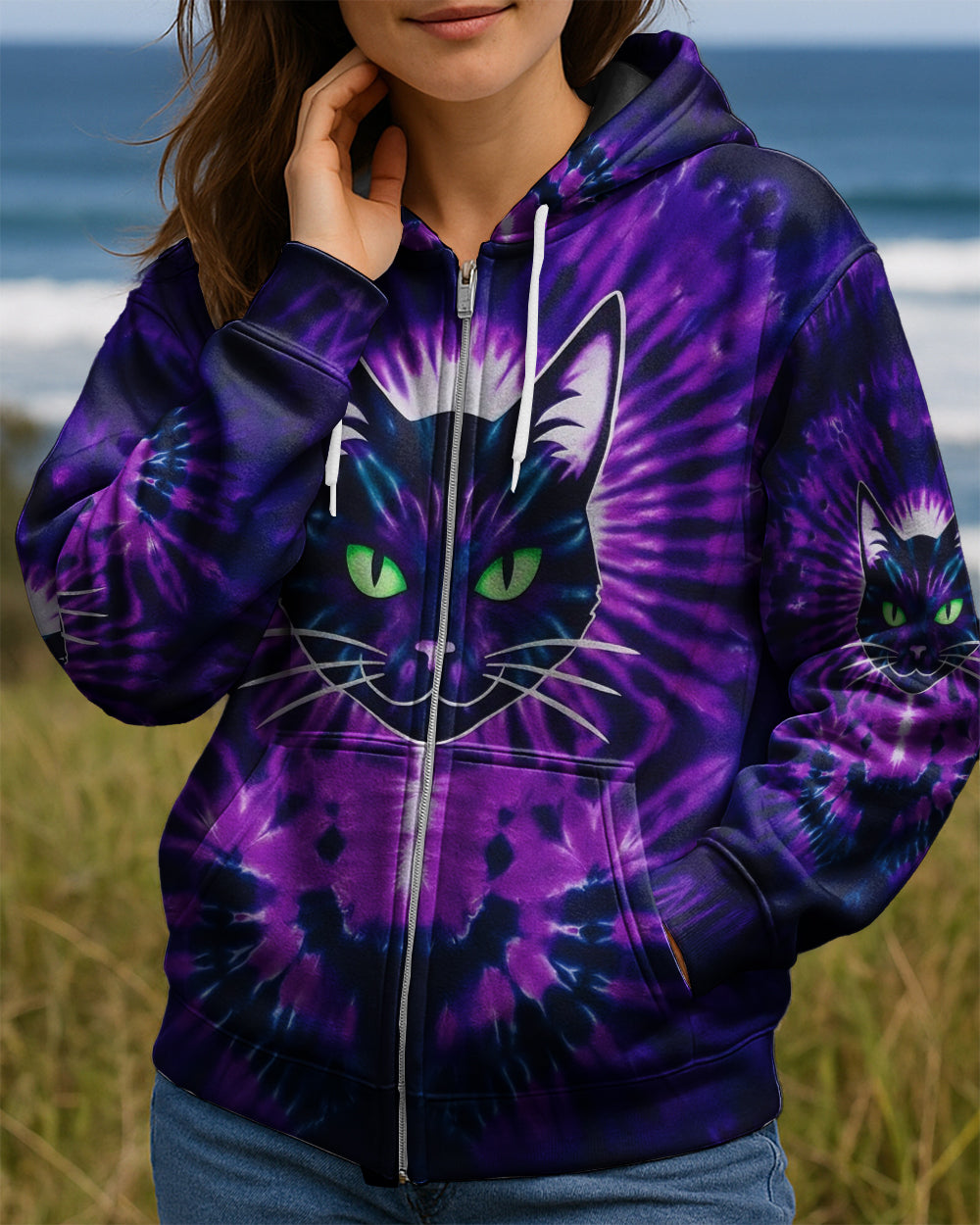 NEON PURPLE COOL CAT ALL OVER PRINT - YHHG0202261