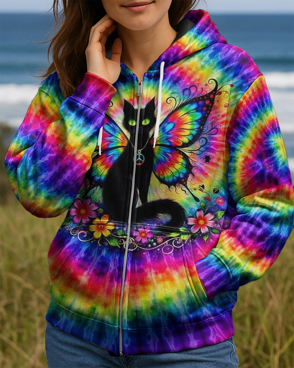RAINBOW SWIRL BLACK CAT ALL OVER PRINT - YHHG2502261