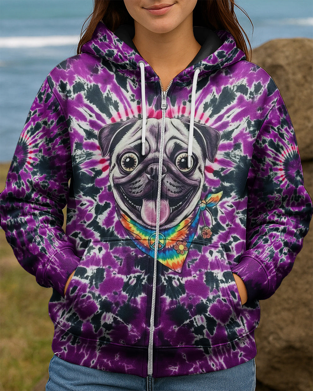 PURPLE SWIRL FUNNY PUG DOG ALL OVER PRINT - YHLT0202261