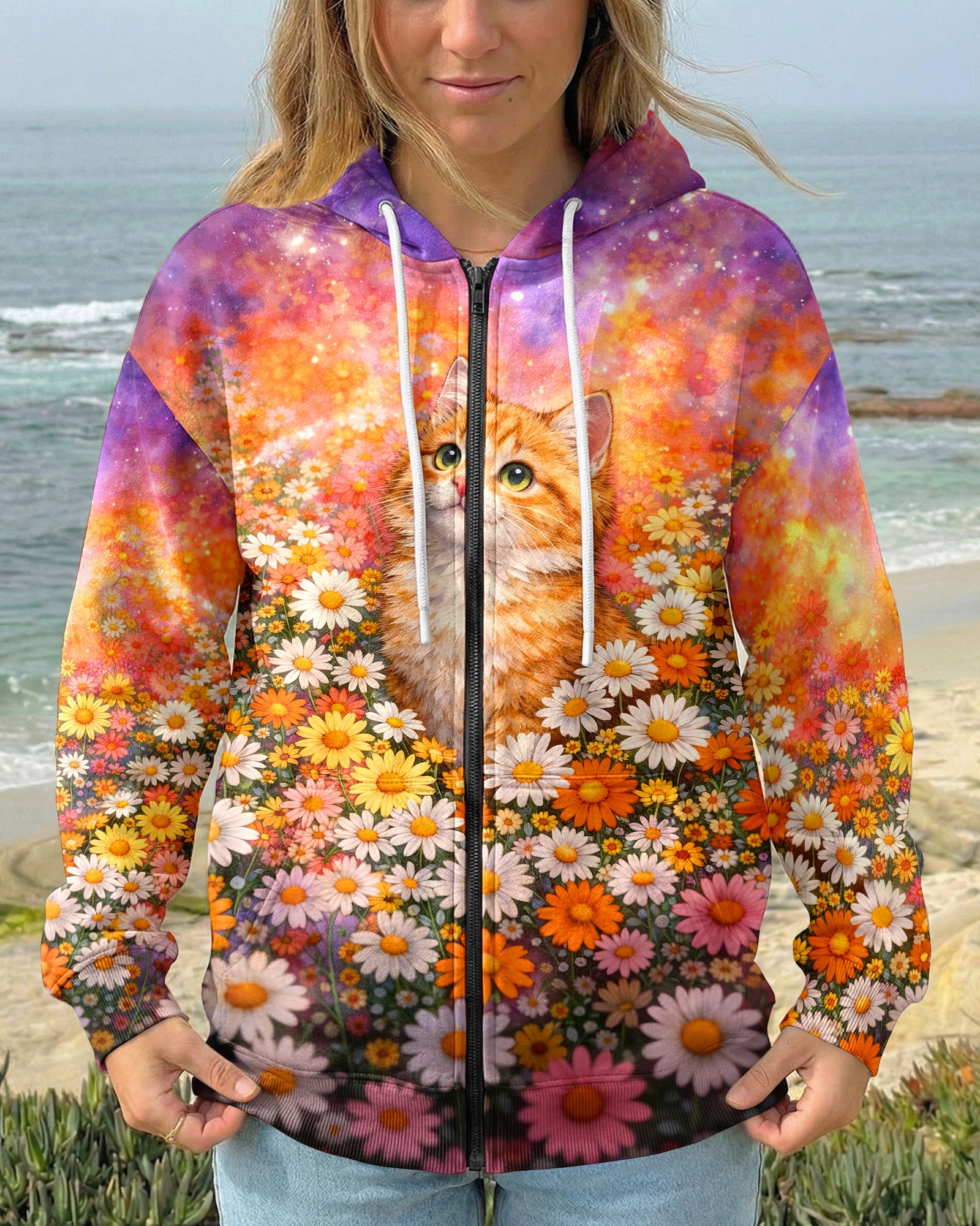 WATERCOLOR FLORAL CAT ALL OVER PRINT - TLHG1603261