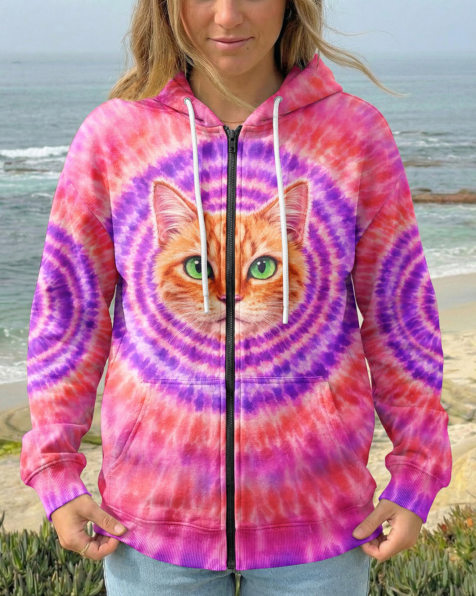 GINGER TABBY CAT PURPLE & PINK  SWIRL ALL OVER PRINT - TLHG0403262