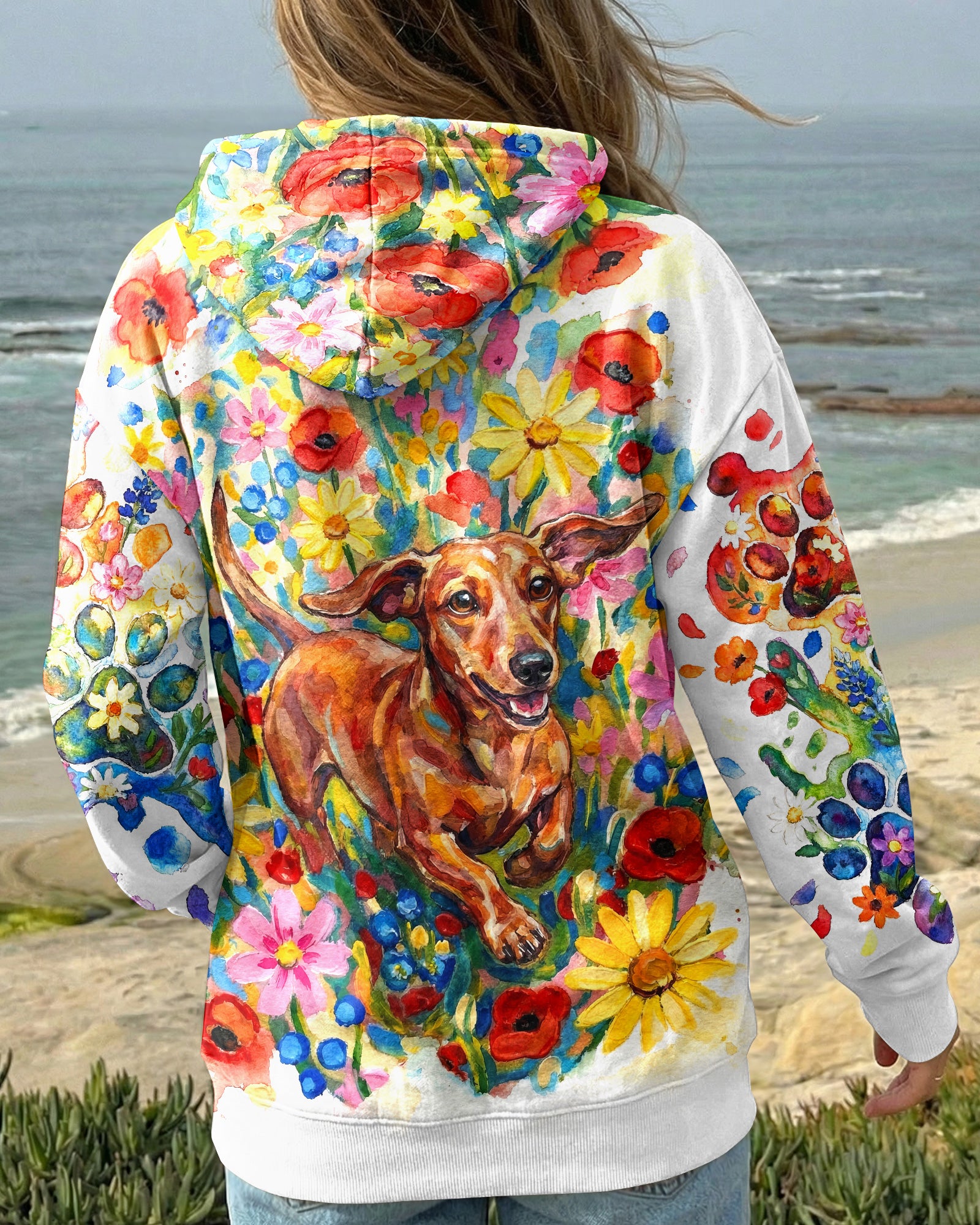 RAINBOW FLORAL DACHSHUND DOG PAW ALL OVER PRINT - RI1103261