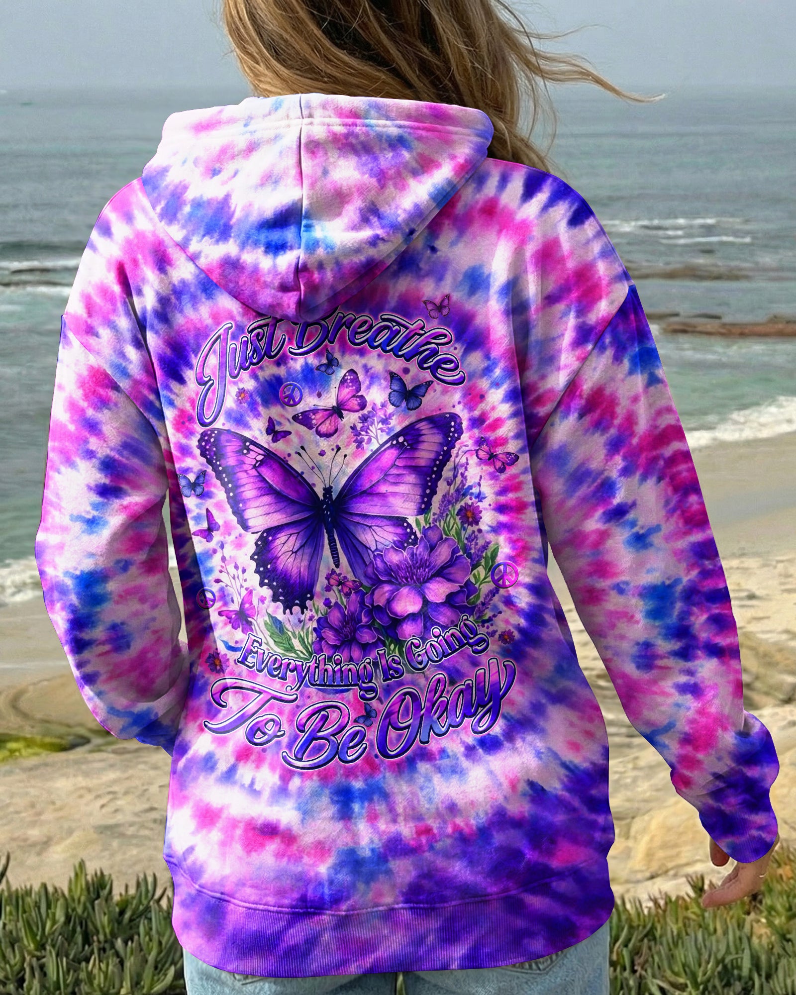 JUST BREATHE BUTTERFLY PURPLE SWIRL ALL OVER PRINT  - TLHN1203263