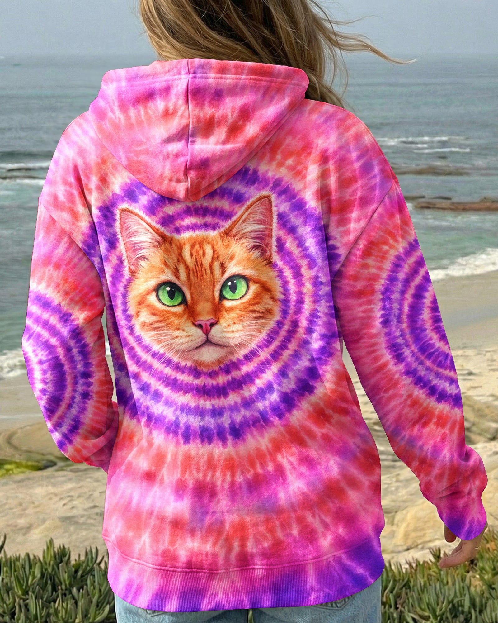 GINGER TABBY CAT PURPLE & PINK  SWIRL ALL OVER PRINT - TLHG0403262