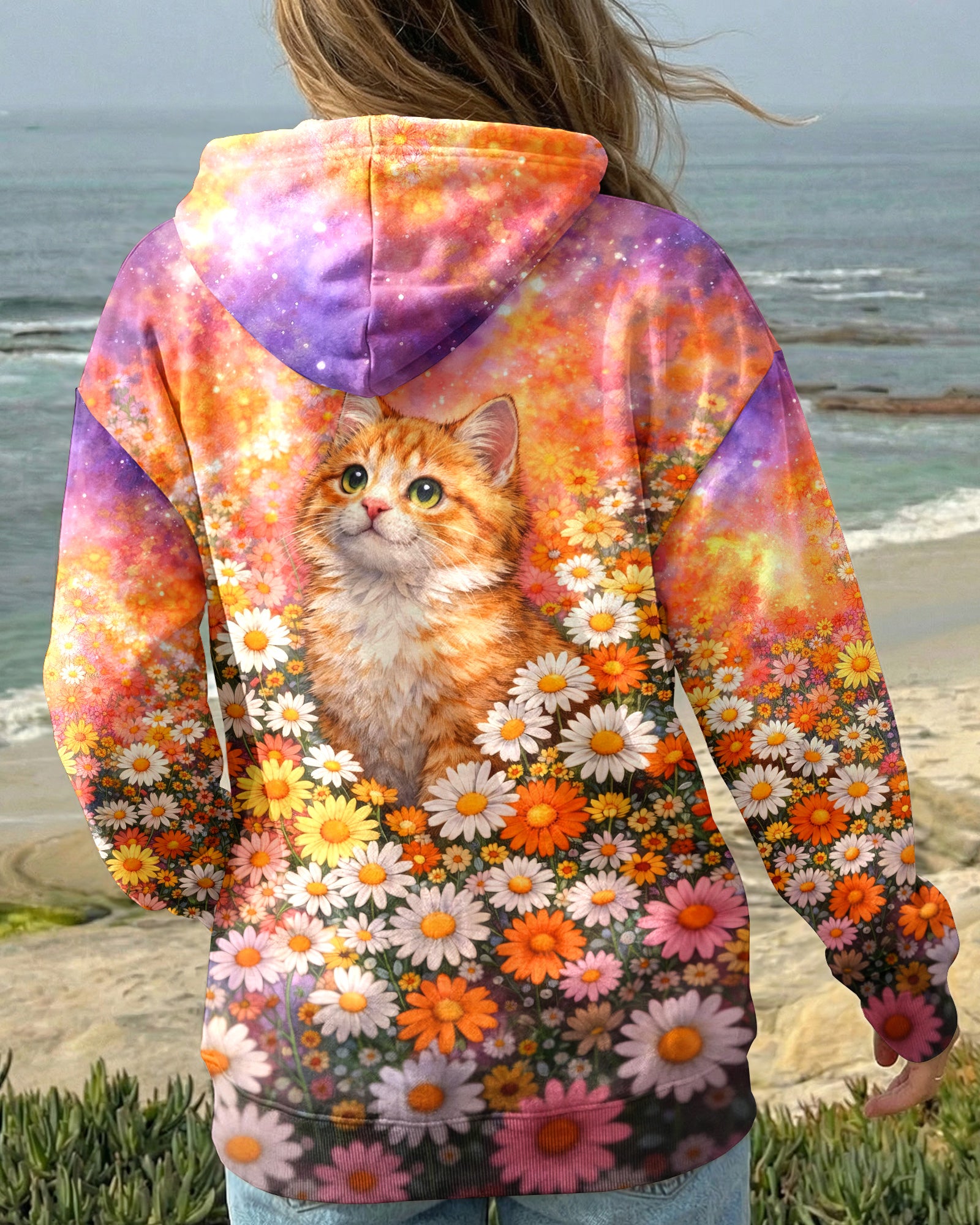 WATERCOLOR FLORAL CAT ALL OVER PRINT - TLHG1603261