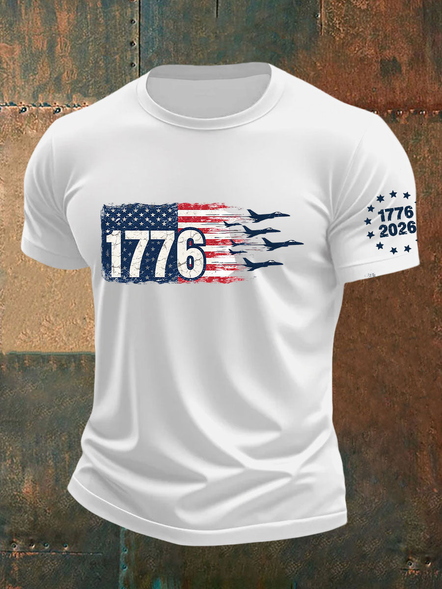 Men's 1776 USA Flag Print Cotton Casual T-Shirt