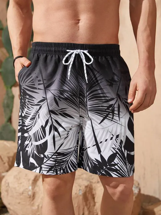 Men's Gradient Palm Leaf Silhouette Art Print Casual Shorts