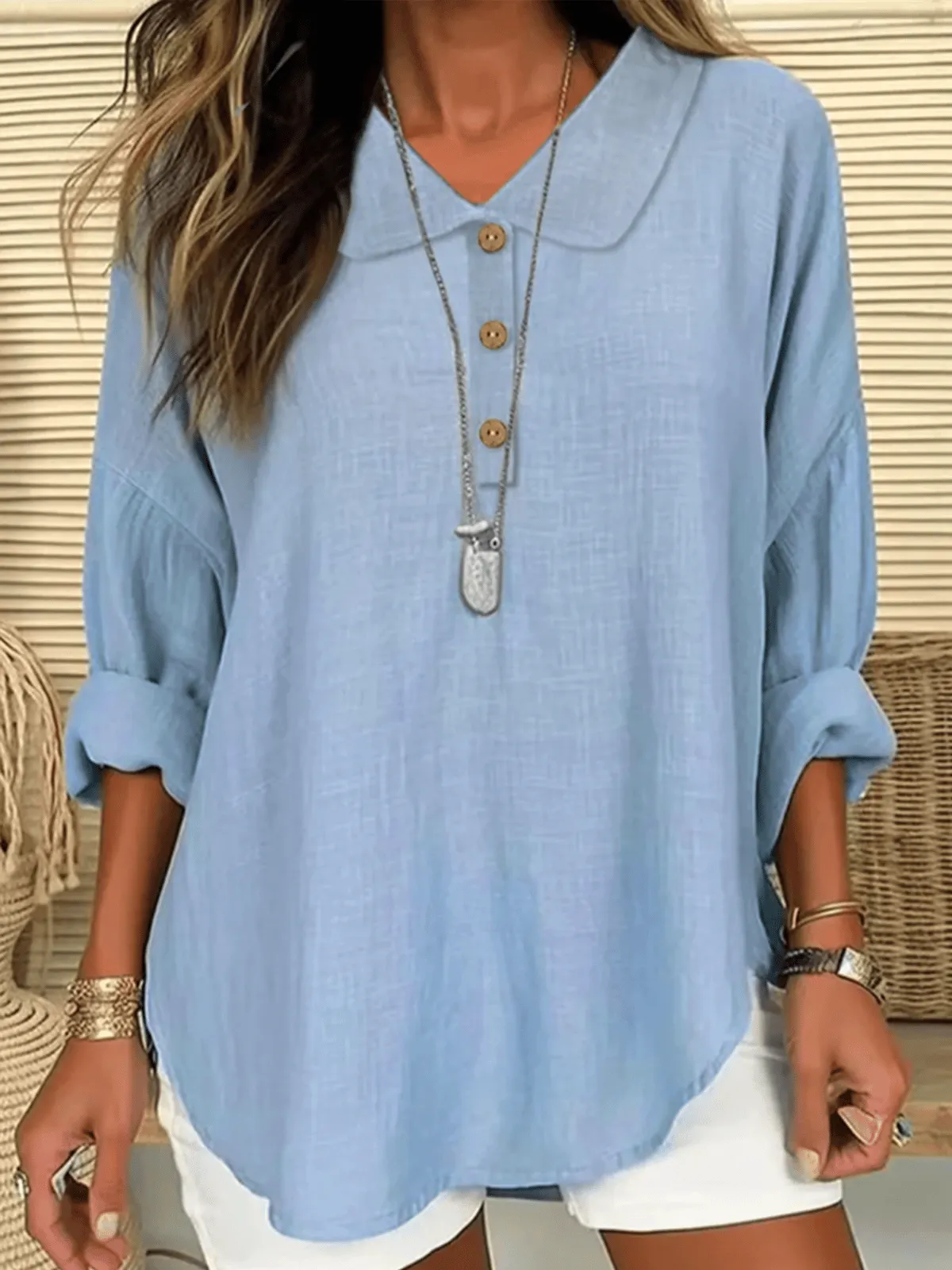 Women's Casual Lapel Button Long Sleeve Shirt