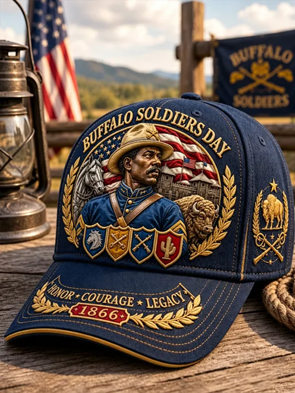 Men's Vintage Style Patriotic Buffalo Soldiers Day Print Baseball Cap