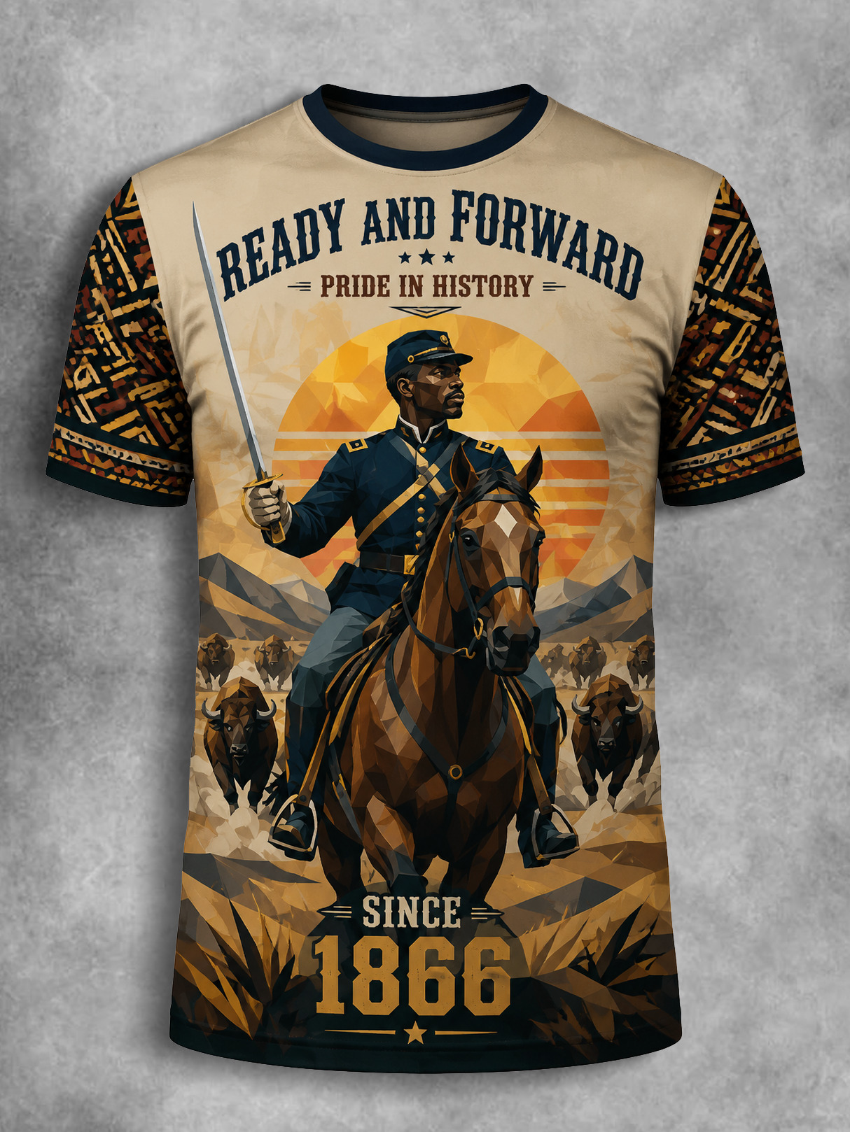 Men's Ready And Forward Pride In History Buffalo Soldier Illustration Print Casual T-Shirt