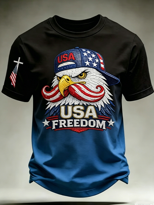 Men's Gradient USA Freedom Eagle Print Colorblock T-Shirt