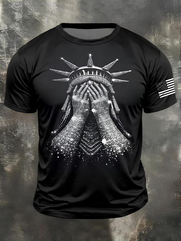 Men's Statue of Liberty Rhinestone Print Casual T-Shirt