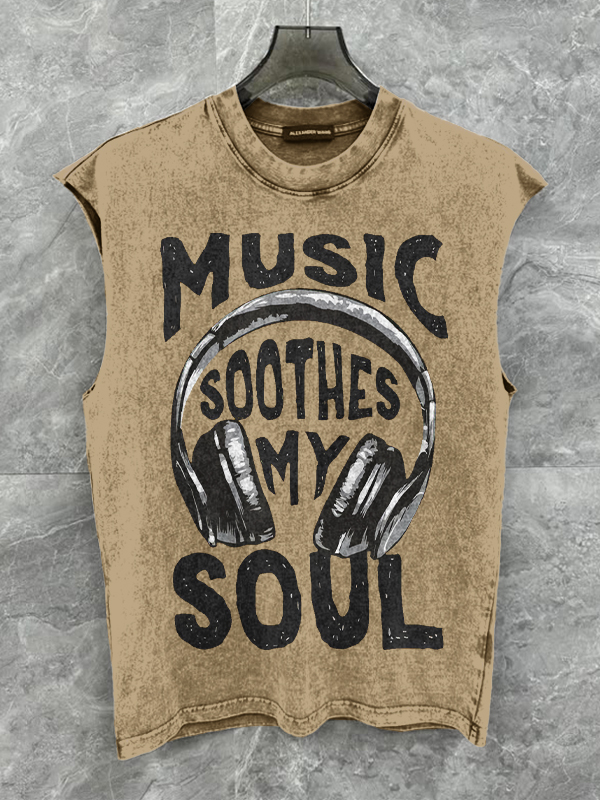Men's Music Soothes My Soul Print Cotton Tank Top
