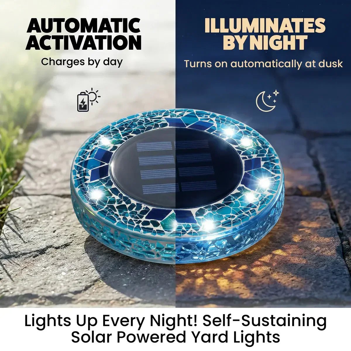🛋️Solar Mosaic Disk Lights – Waterproof LED Pathway Lights with Auto On/Off