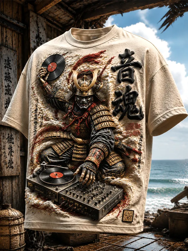 Men's Music Soul Samurai DJ Print Casual T-Shirt