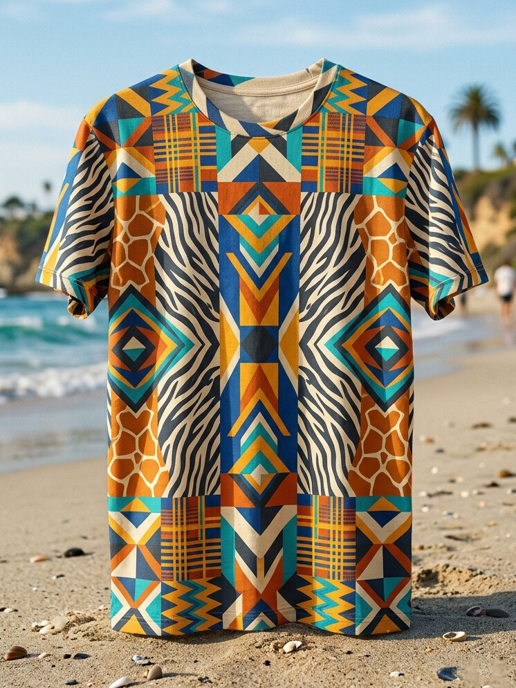 Men's Boho Safari Zebra & Giraffe Animal Art Print T-Shirt