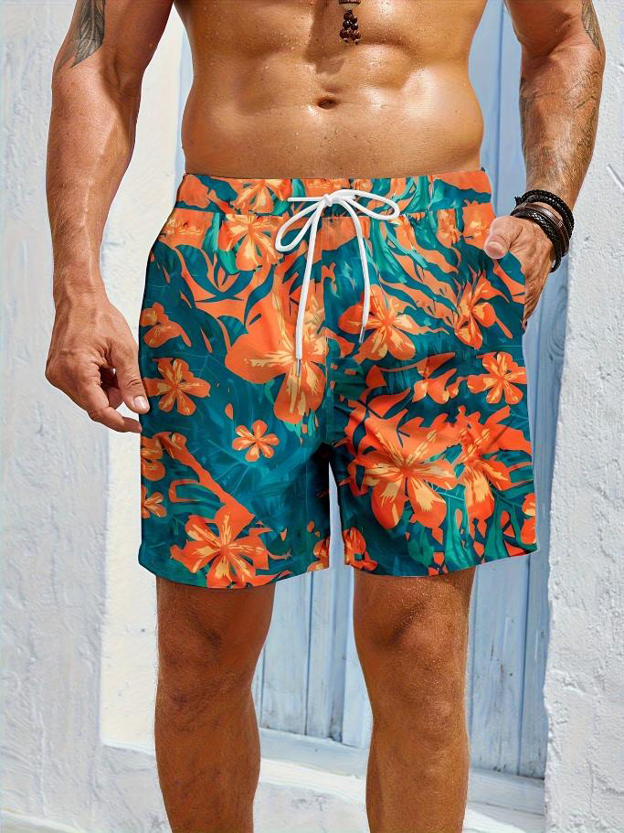 Men's Flowers Art Print Vacation Style Casual Shorts