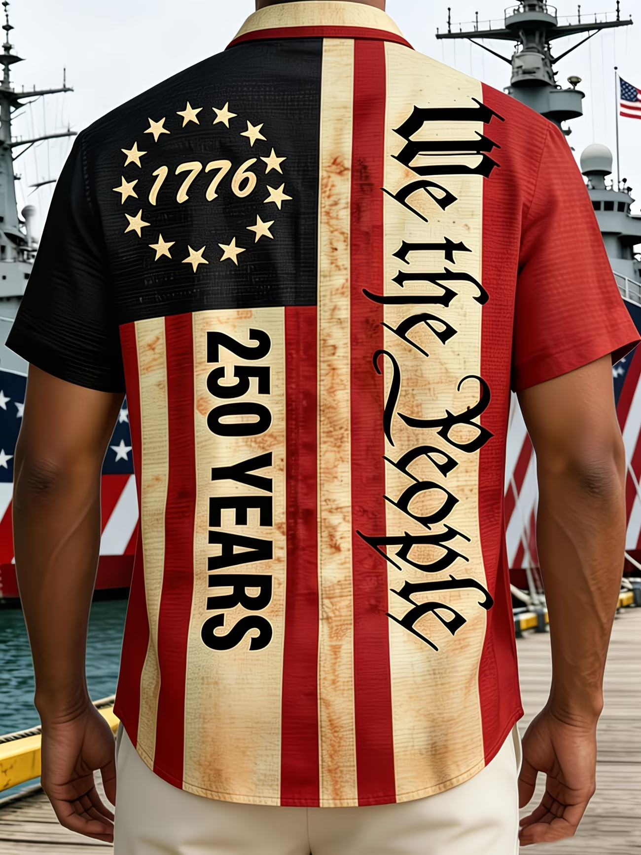 [Copy]Men's Eagle US Flag America's 250th Anniversary Button Up Shirt Short Sleeve Patriotic Collared
