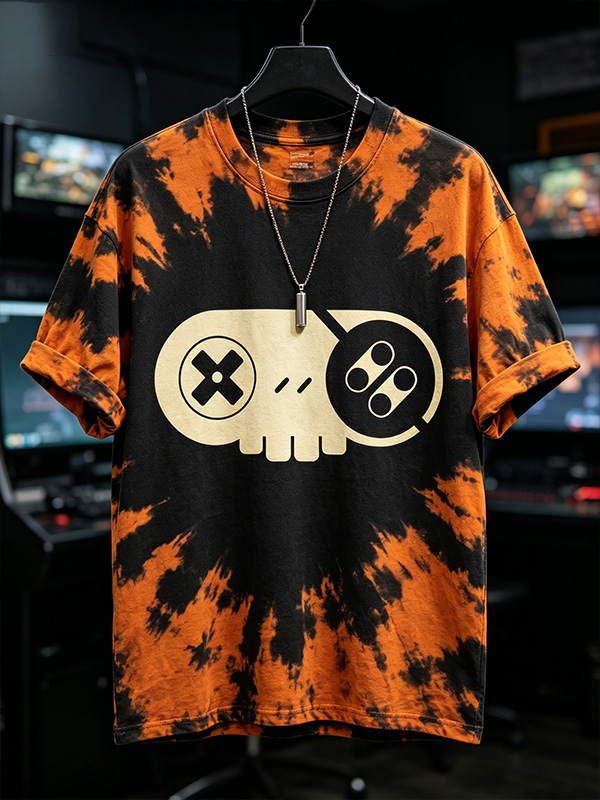 Men's Fun Tie-Dye Skull Game Print T-Shirt