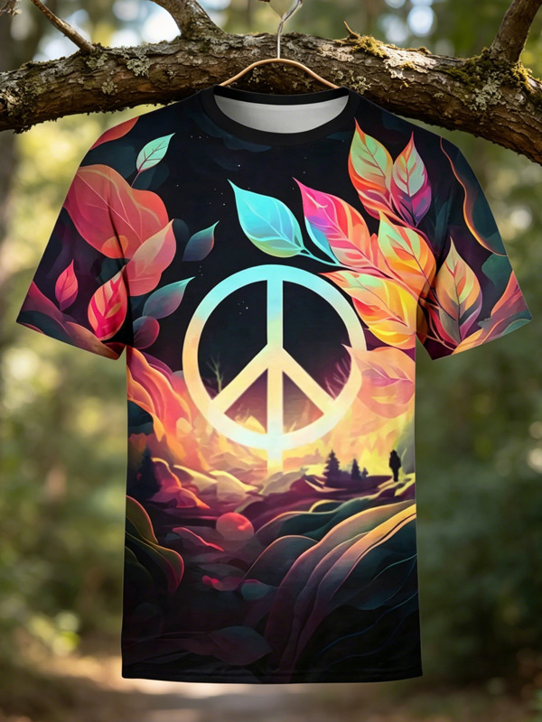 Men's Peace Sign Gradient Colorful Nature Art Print T-Shirt
