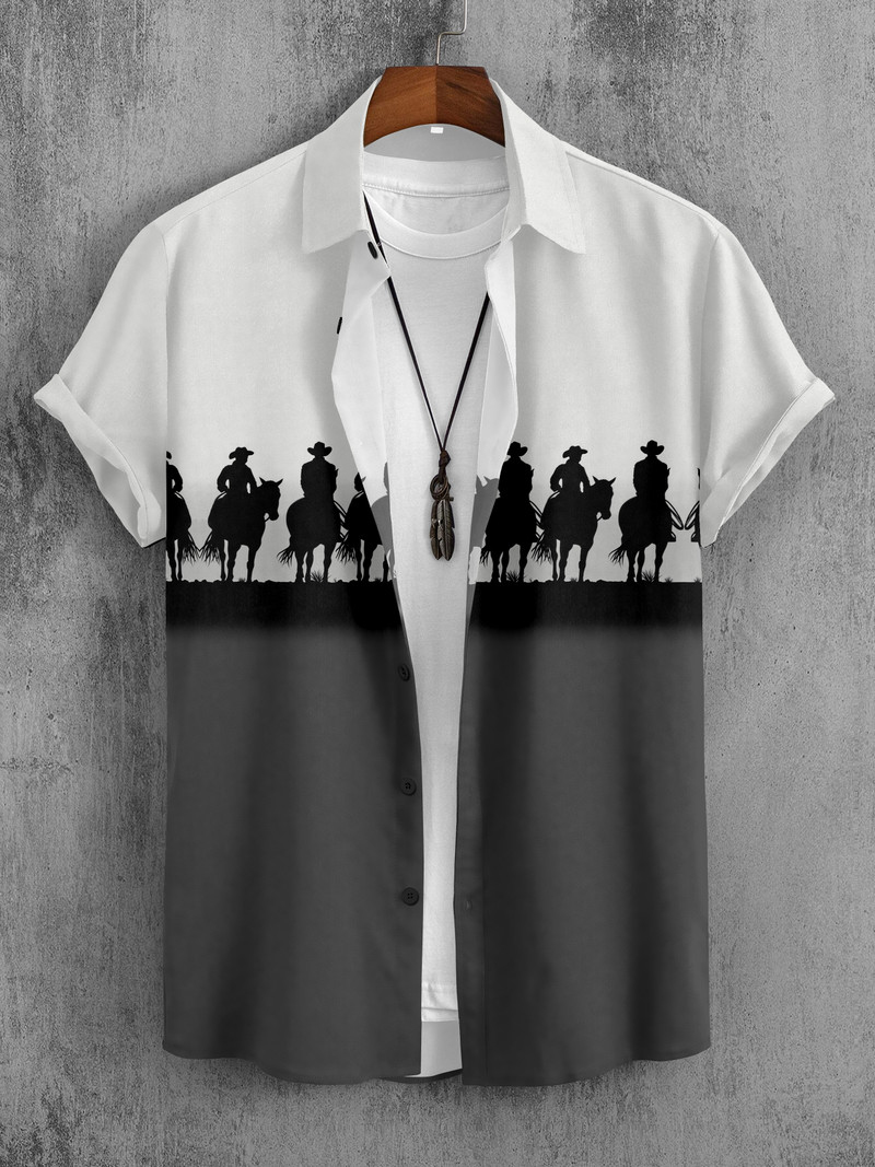 Men's Western Riding Art Print Shirt