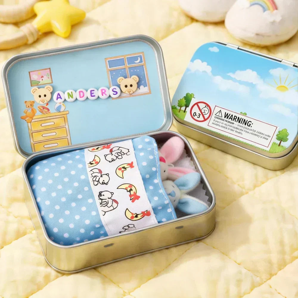 🐇 62% OFF! 🐇 Bunny Mummy & Baby Plush Pocket Tin – Handmade Easter Collectible with Cozy Blanket (Pink/Blue Ears) 🐇🎁