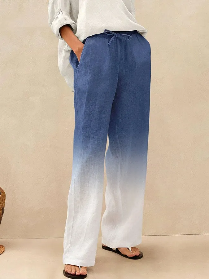 Women's cotton and linen gradient casual straight pants