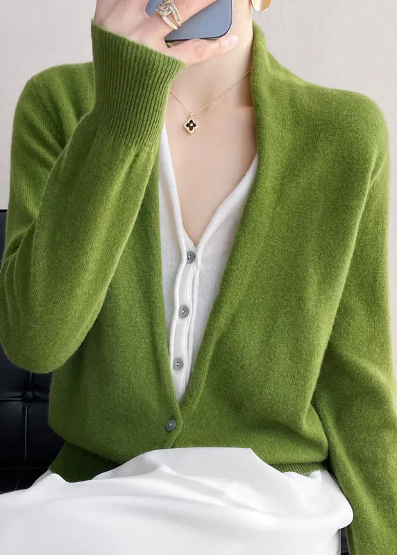 Women Orange V Neck Button Patchwork Wool Knit Top Fall