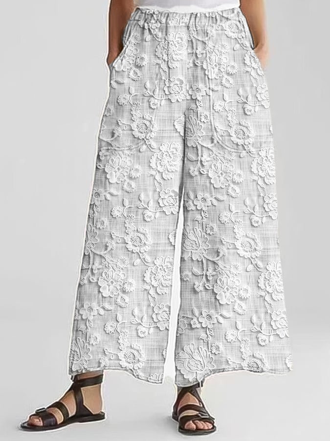 Women's Casual Floral Embroidery Print Pants (With Pockets)