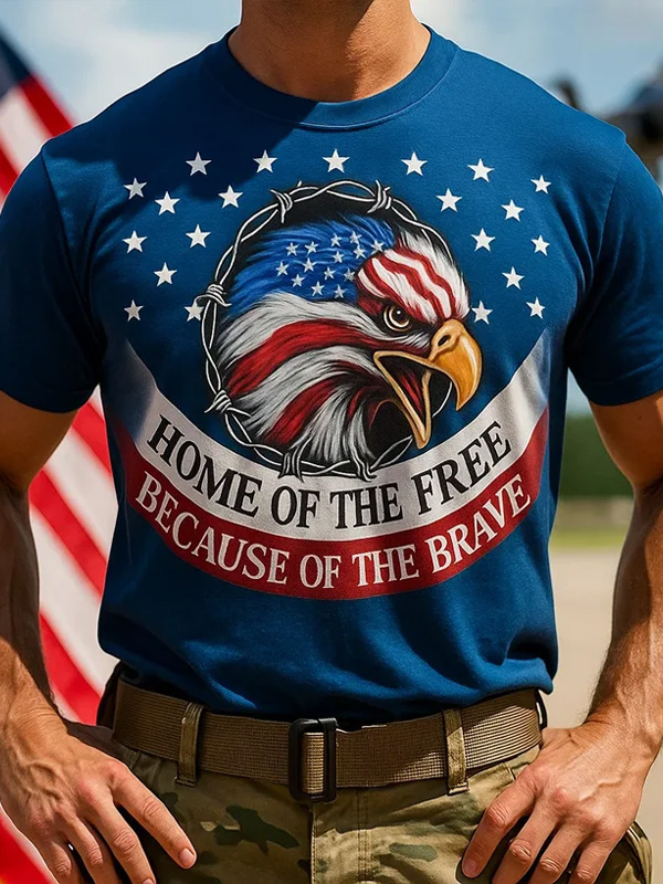 Men's Home Of The Free Patriotic Eagle American Flag Print T-Shirt