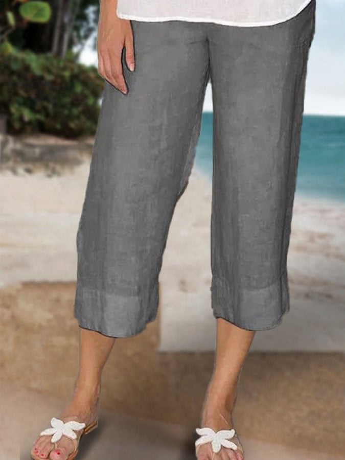 Women'S Casual Solid Color Cotton And Linen Pants