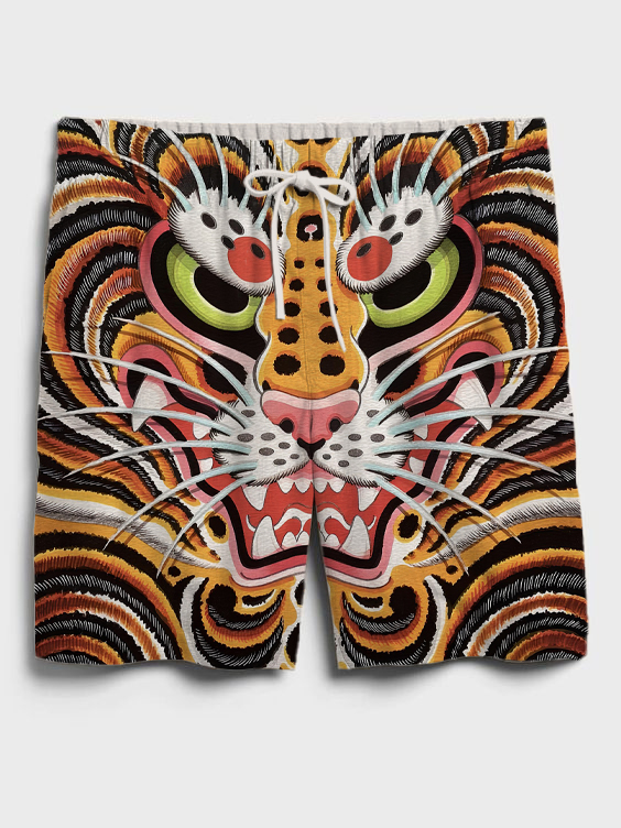 Men's Fun Tiger Art Print Casual Shorts